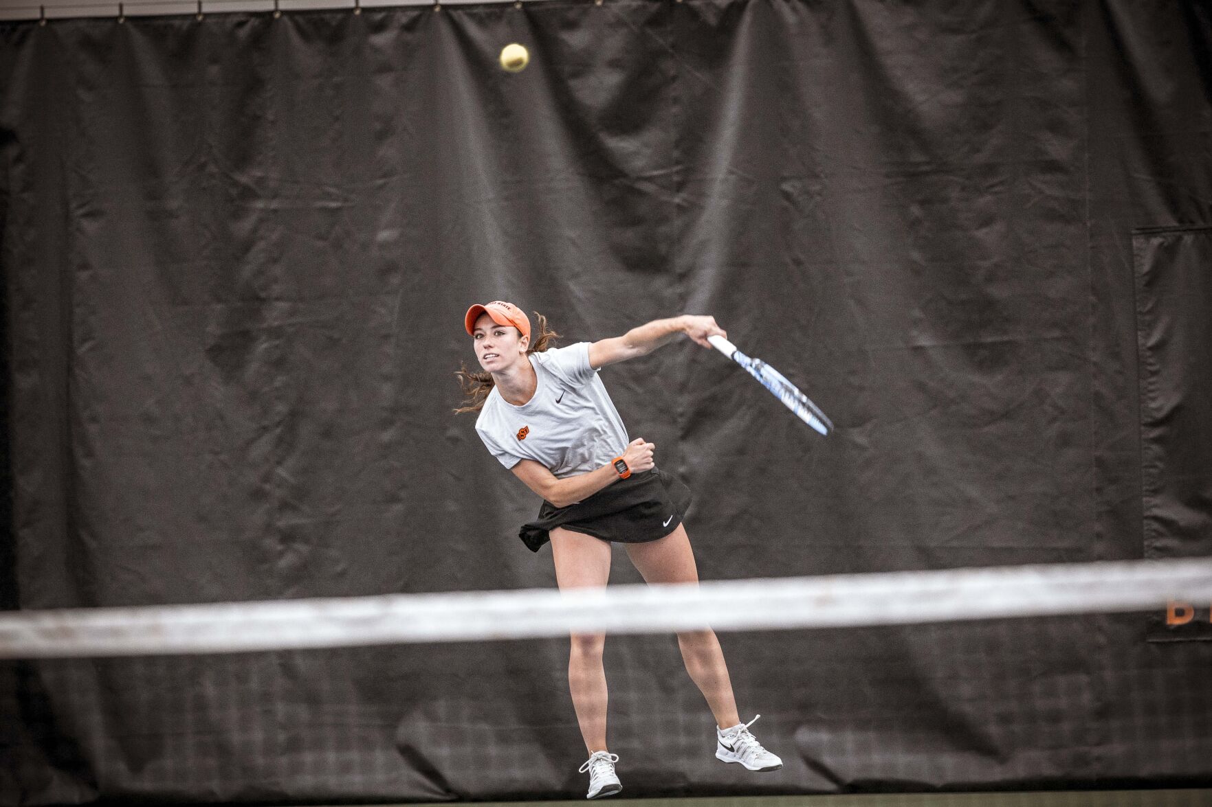 Oklahoma State Cowgirls vs Missouri Tigers Tennis Match, Saturday, January 16, 2021, Greenwood Tennis Center, Stillwater, OK. Bruce Waterfield/OSU Athletics